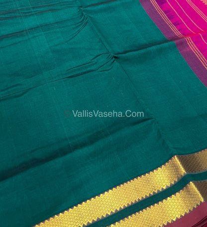 Pure Silk Cotton Sarees - Ramar Green With Pink - VVPSC003
