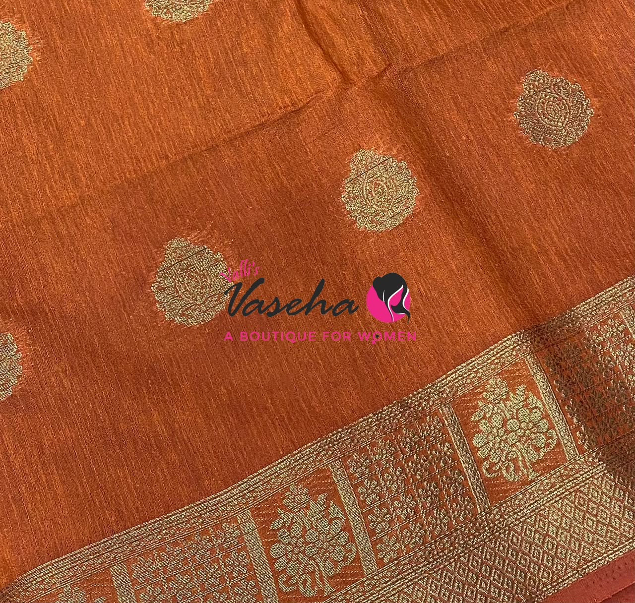 Semi Jute Silk Saree - Wine With Orange Shade- VVSJS002