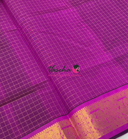 Pure Silk Cotton Saree - Dark Green With Purplish Pink - Lakshadeepam Design - VVPLD004