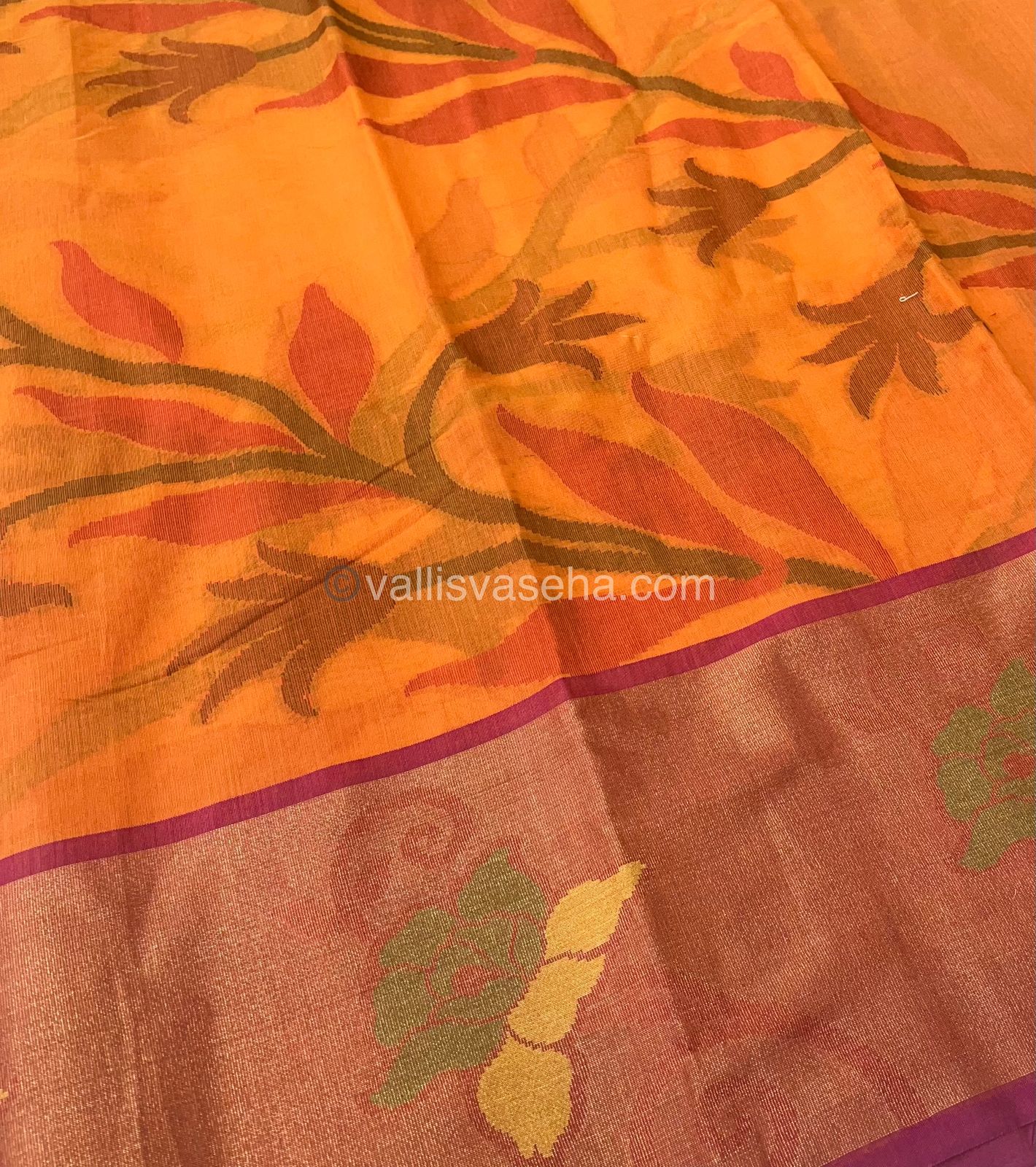 Banarasi Pochampally Weaving Semi Soft Cotton Saree - Orange with Purplish Pink - VVBPS001