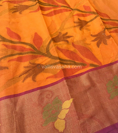 Banarasi Pochampally Weaving Semi Soft Cotton Saree - Orange with Purplish Pink - VVBPS001