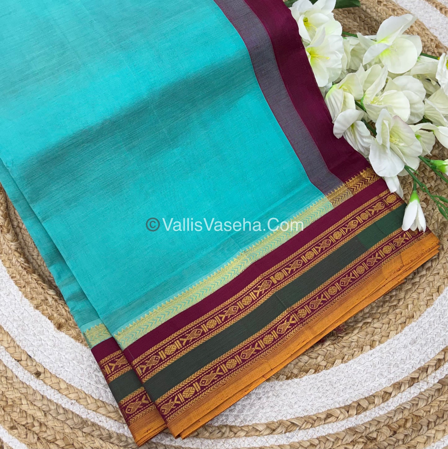 Pure Korvai Silk Cotton - Lemon Green with Brown - VVKSC025