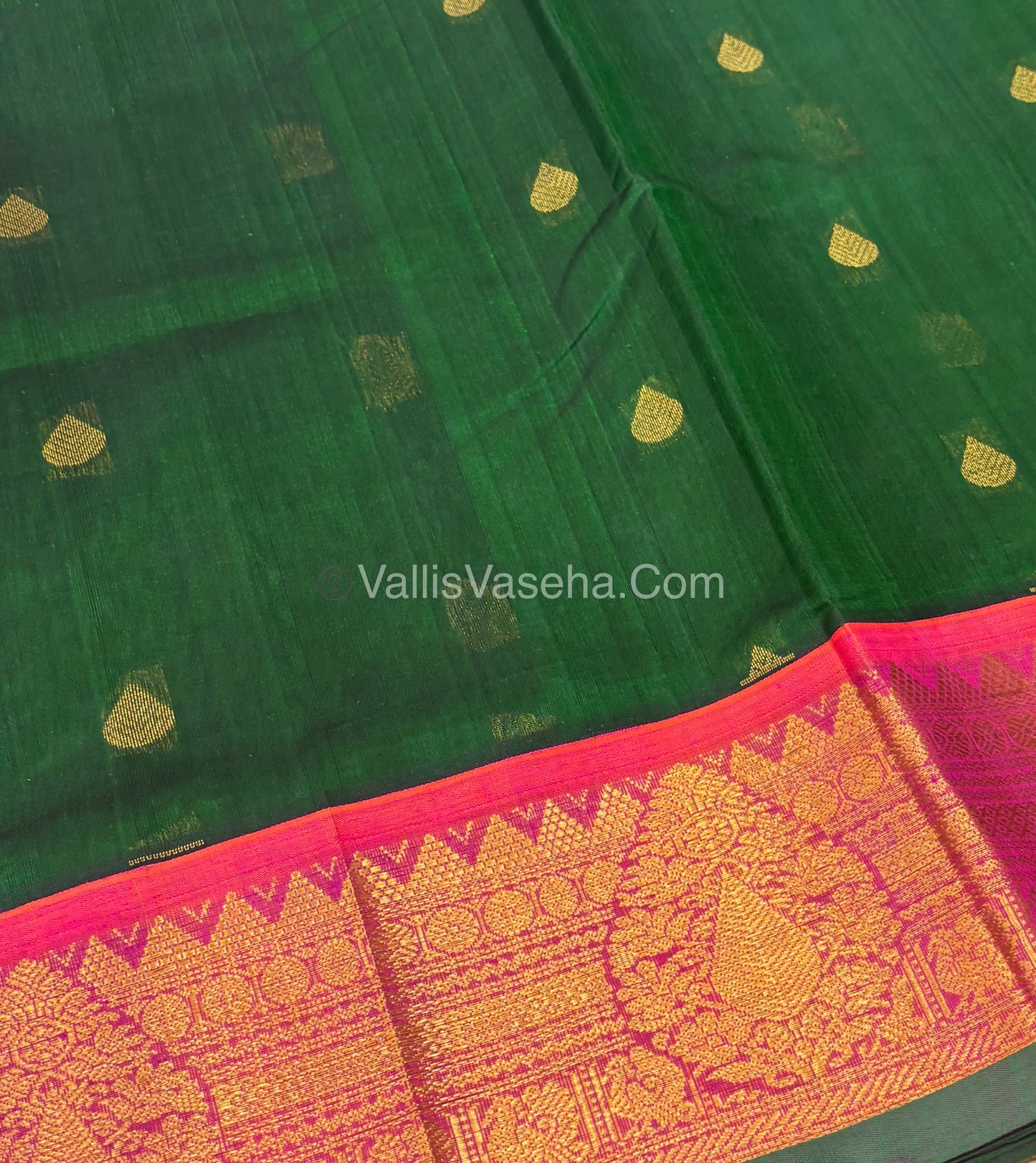 Pure Korvai Silk Cotton Saree - Green with Pink - VVKSC019
