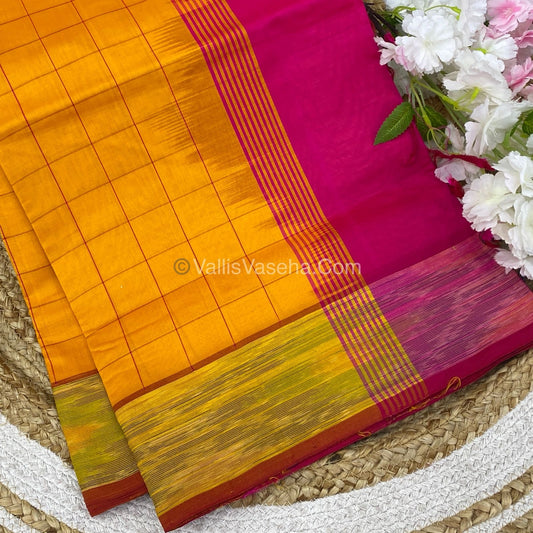 Semi Silk Cotton Saree - Yellow & Pink - VVSSC001