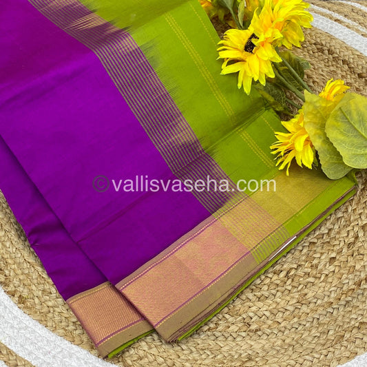Semi Silk Cotton Saree - purplish Pink & Green Combo - VVSSC001