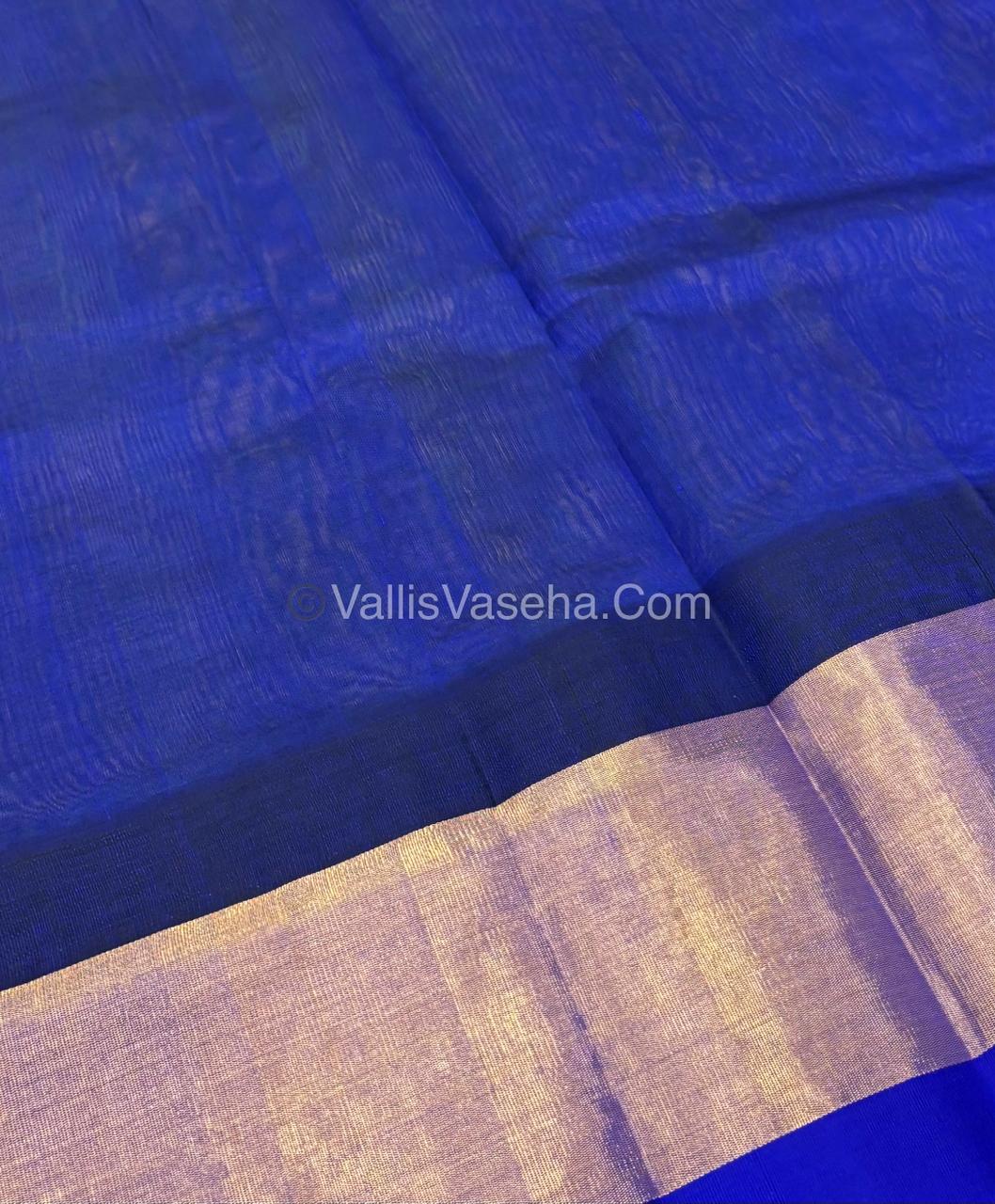 Pure Korvai Silk Cotton Saree -  Sneha Green With Blue Shade Temple border - VVKSC001