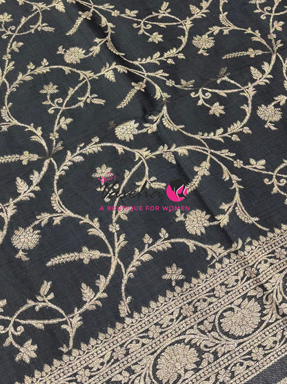 Banarasi - Heritage Silk - Semi Kathan Silk - Black  Shade- VVBHS001