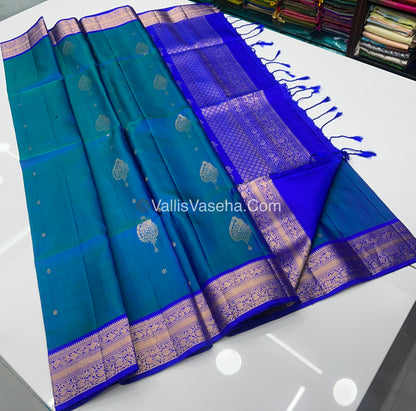Pure Soft Silk Saree - Blue To Blue - Velum & Mayilum - Kanchi Border - VVPSS015