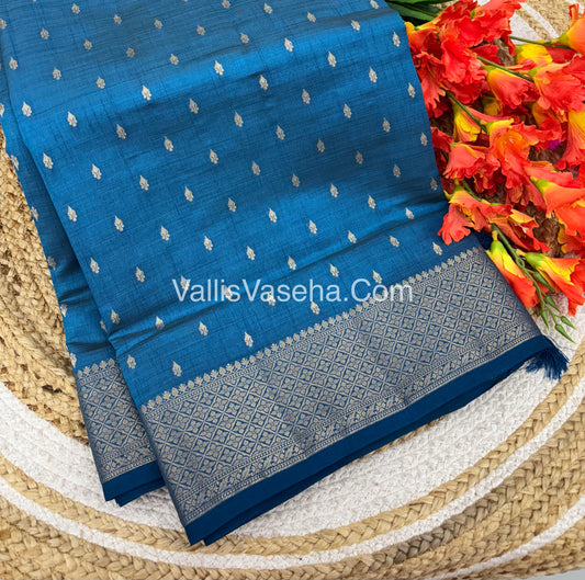 Semi Tussar Silk - Grand Pallu  - Blue Shade - VVSTS022