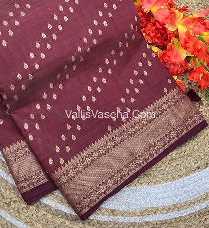 Semi Tussar Silk - Grand Pallu  - Dark Maroon Shade - VVSTS017