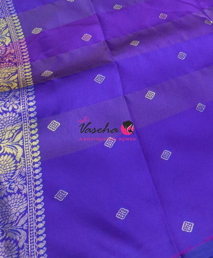 Semi Soft Silk  - Madras Checks Pattern -  Violetish Purple Shade  - VVSSS042