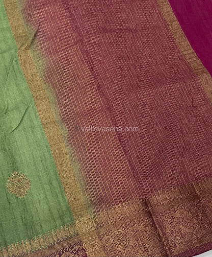 Bamboo Silk Saree - Mehendi Green with Dark Purple Shade - VVBSS001