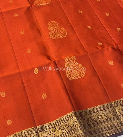 Pure Soft Silk Saree - Kanchi Border - Rust Orange & Wine Brown Combo - VVPSS046