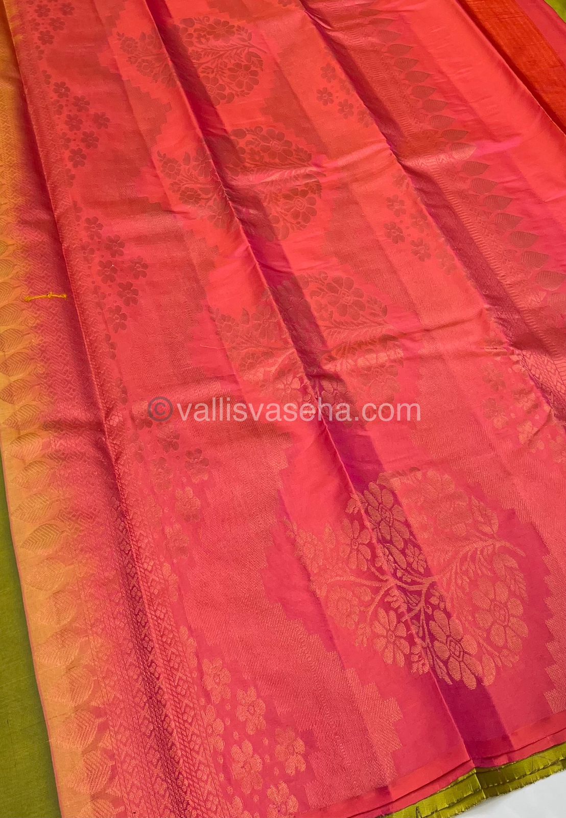 Half Mixed - Pure Soft Silk Saree - Light Weight - Green with Peachish Orange shade - VVPSS026