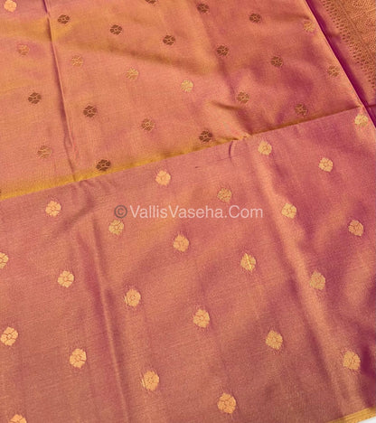 Semi Soft Silk - Border less - Double tone Pinkish Yellow Shade -VVSSS007