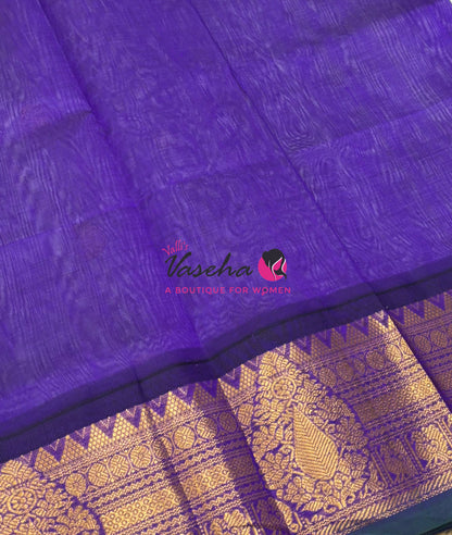 Pure Korvai Silk Cotton Saree - Grey  With Violet - VVKSC019
