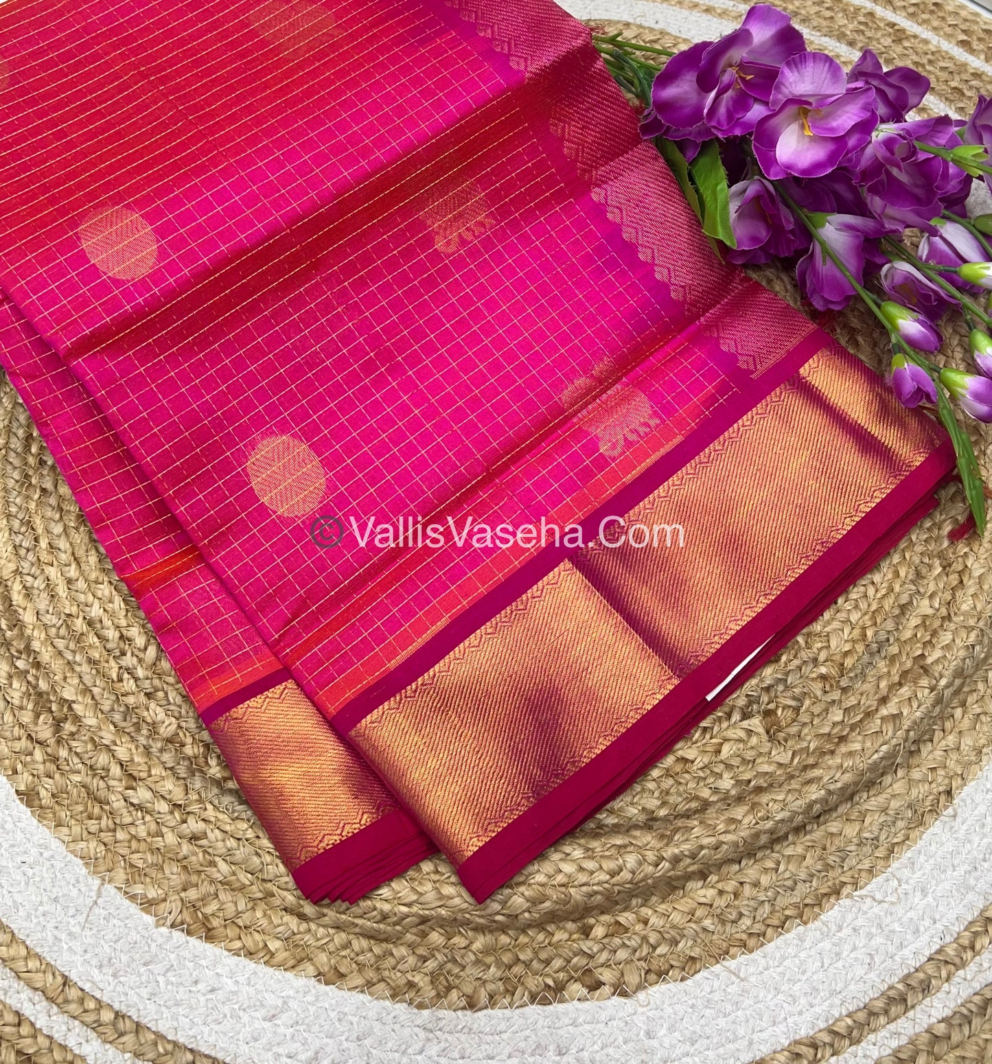 Pure Silk Cotton Saree - Mayil & Chakkaram Design - Peachish Pink with Pink Combo - VVMC002