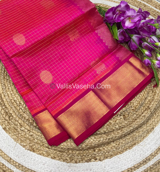 Pure Silk Cotton Saree - Mayil & Chakkaram Design - Peachish Pink with Pink Combo - VVMC002