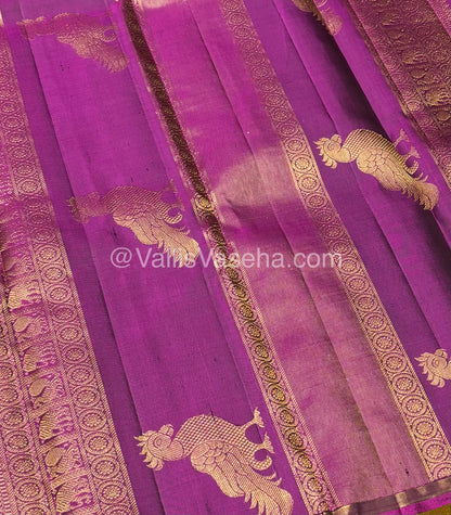 Pure Kanchipuram Silk Saree - Green & Purplish Pink Combo - VVPS020