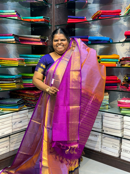 Pure Silk Cotton Saree - Double tone Onion Pink and Purple - Lakshadeepam Design - VVPLD001