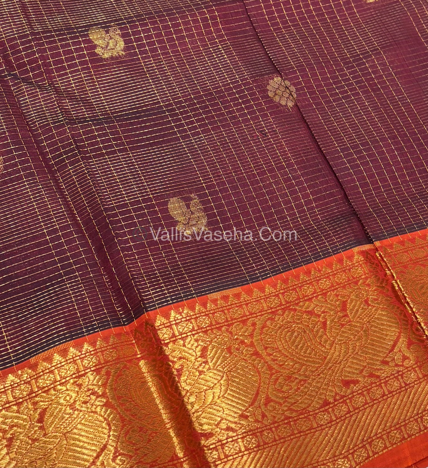 Pure Silk Cotton Saree - Vairavoosi checks - Mayil & Chakkaram - Maroon With Peach - VVMCV001