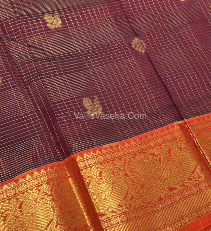 Pure Silk Cotton Saree - Vairavoosi checks - Mayil & Chakkaram - Maroon With Peach - VVMCV001