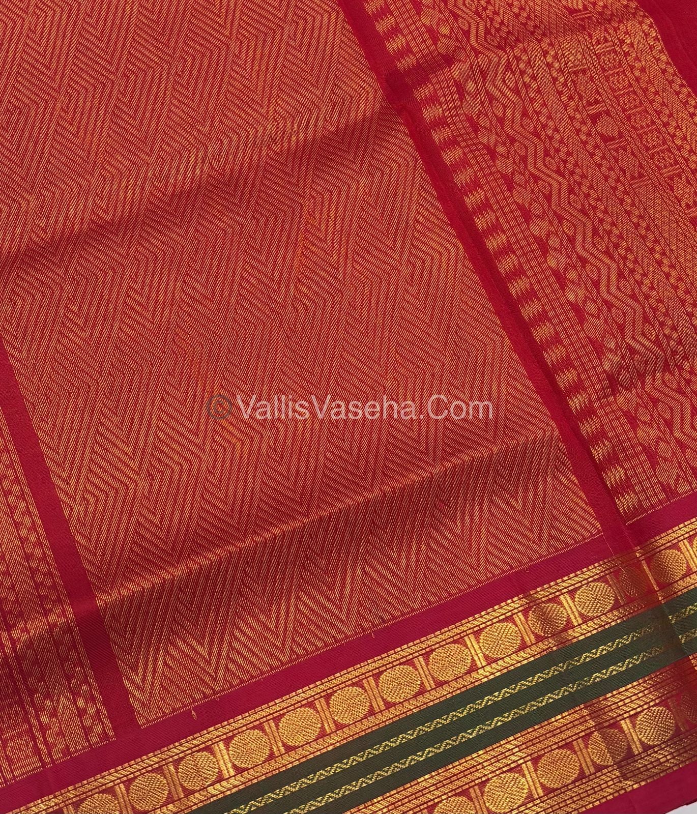 Pure Korvai Silk Cotton Saree - Mustard Yellow with Red - VVKSC004