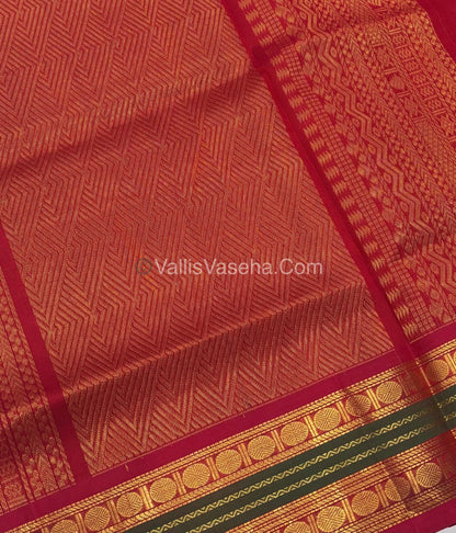 Pure Korvai Silk Cotton Saree - Mustard Yellow with Red - VVKSC004