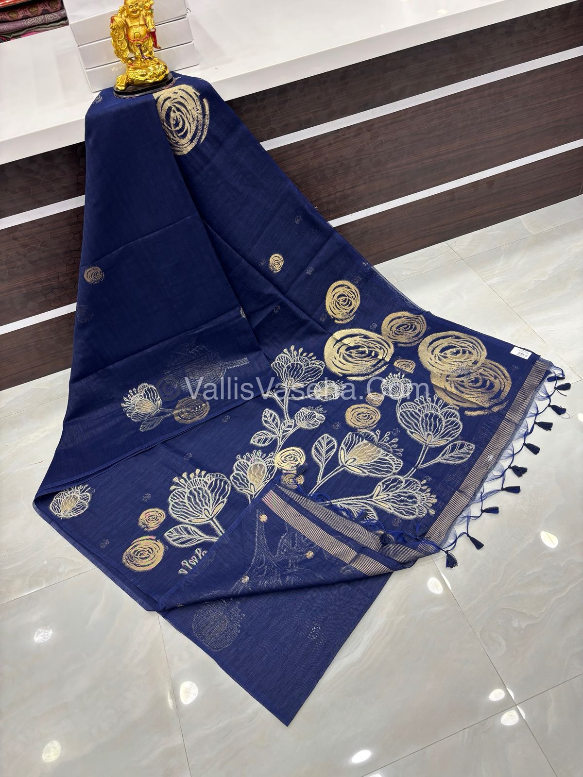 Linen Mixed Jute Silk Saree - Navy Blue Shade - VVLMJ002