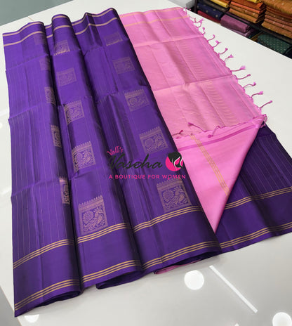Pure Soft Silk Saree  - Purple & Light Pink Combo - VVPSS134