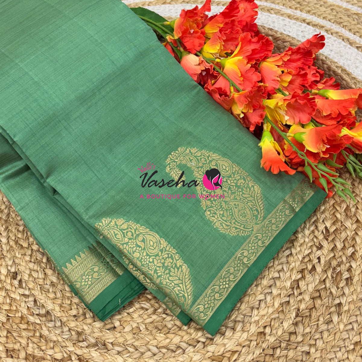 Semi Tussar Silk - Small Mango - Pista Green Shade - VVSTS002