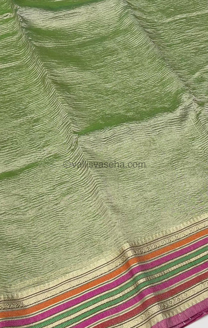 Crushed Tissue Saree - Green Shade - VVCTS001