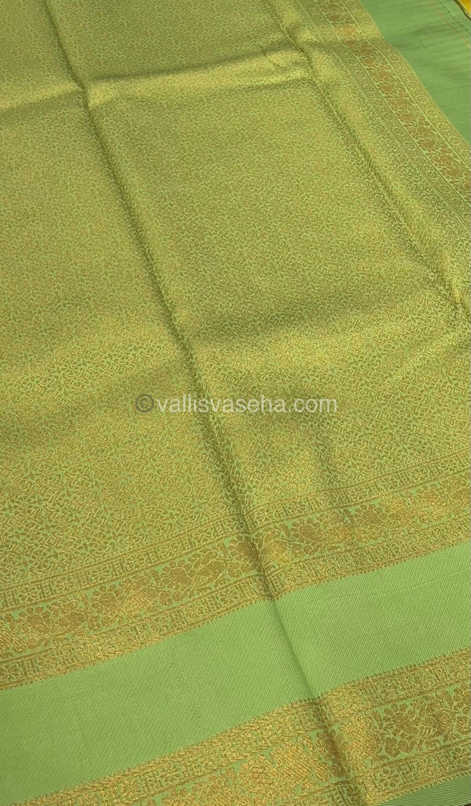 Kanchi Semi Silk -Yellow with Green - Mayil & Chakkaram design - VVKSS001