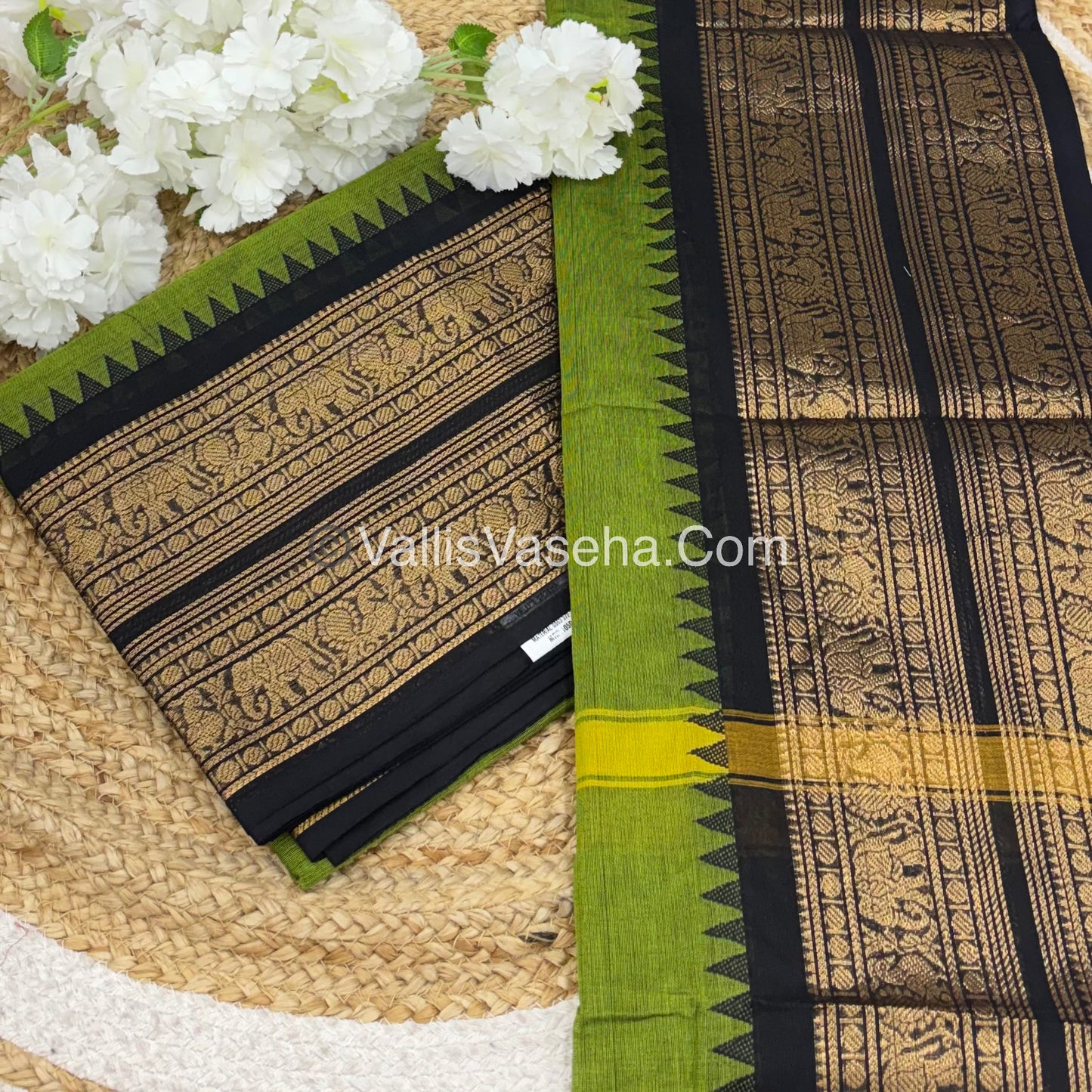 Unstitched Salwar Material -Kanchi Cotton - 2PCS Set - Green with Black  - VVUKM003