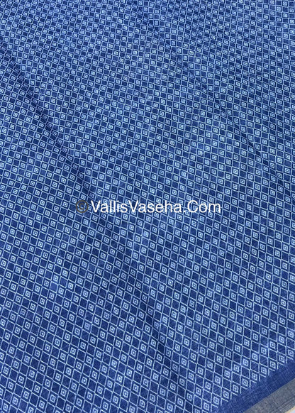 Linen Mixed Cotton Saree - Indigo Blue - Printed - VVLMP001