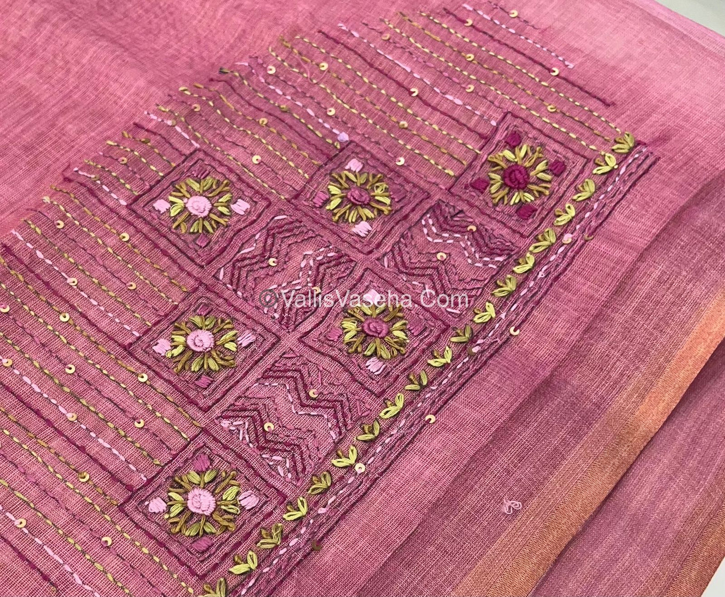 French Knot - Linen Tissue Saree - Pink Shade - VVLFN003
