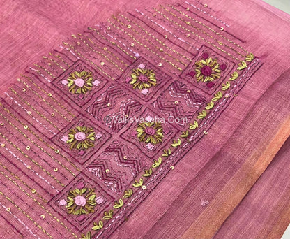 French Knot - Linen Tissue Saree - Pink Shade - VVLFN003