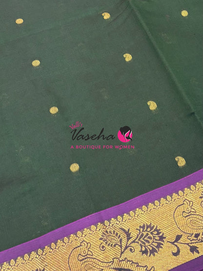 Semi Silk Cotton Saree - Small Round with Zari Butta  -  VVSSC014