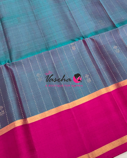 Pure Soft Silk Saree  - Peacock Blue & Pink Combo - VVPSS138