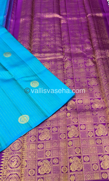 Pure Kanchipuram Silk Saree - Vaira Voosi design - Blue & Purple shade - VVPS022