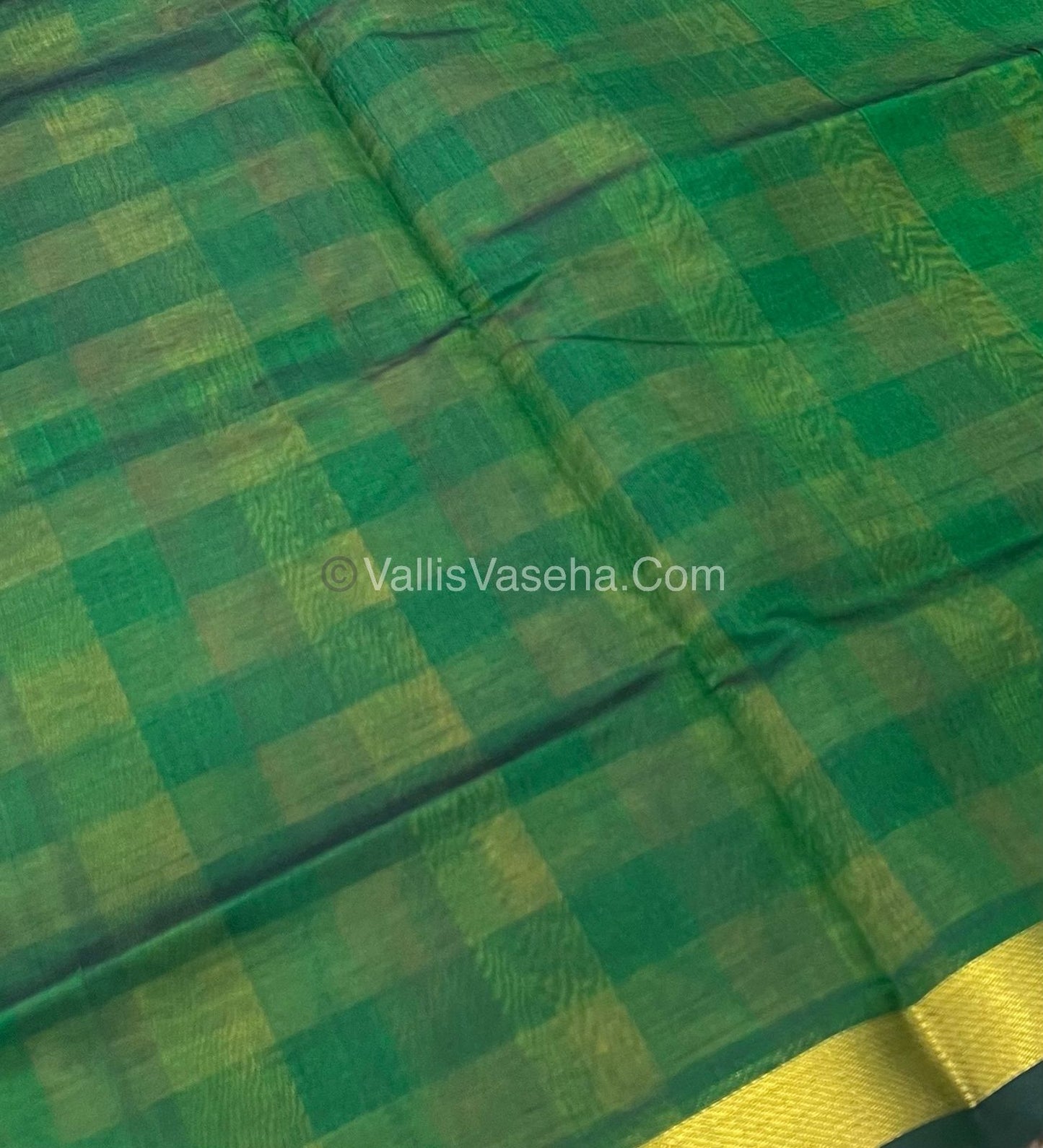 Pure Silk Cotton Saree - Pazhum Pazhamum Checks Design - Green Pallu - VVPPSC01