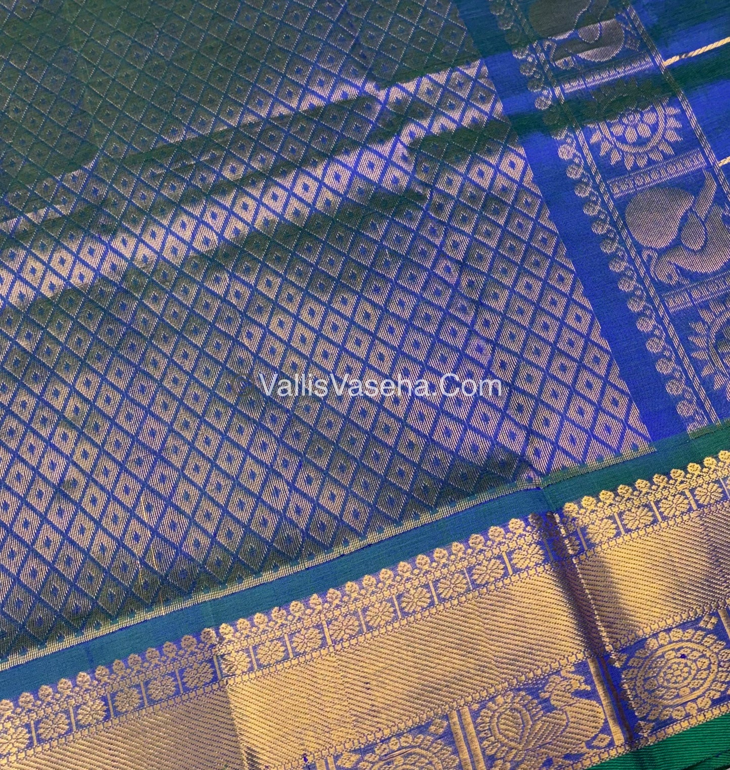 Pure Silk Cotton Saree - Mayil & Chakkaram Design - Peacock Blue Shade - VVMC001