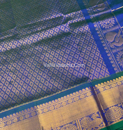 Pure Silk Cotton Saree - Mayil & Chakkaram Design - Peacock Blue Shade - VVMC001