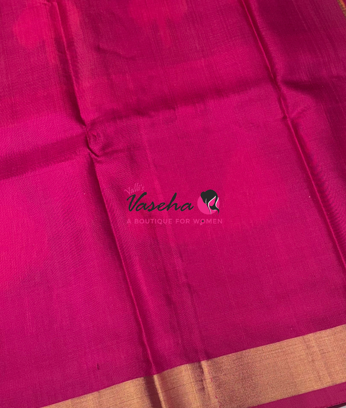 Pure Soft Silk Saree  - Pochampally Weaving - Green & Pink Combo - VVPSS110
