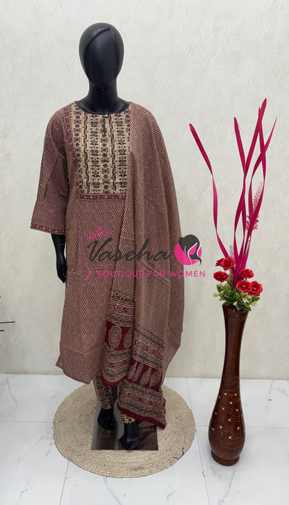 Ready Made | Straight Cut |Salwar, Kameez & Duppatta(3pc)|Cotton |VVRMS020