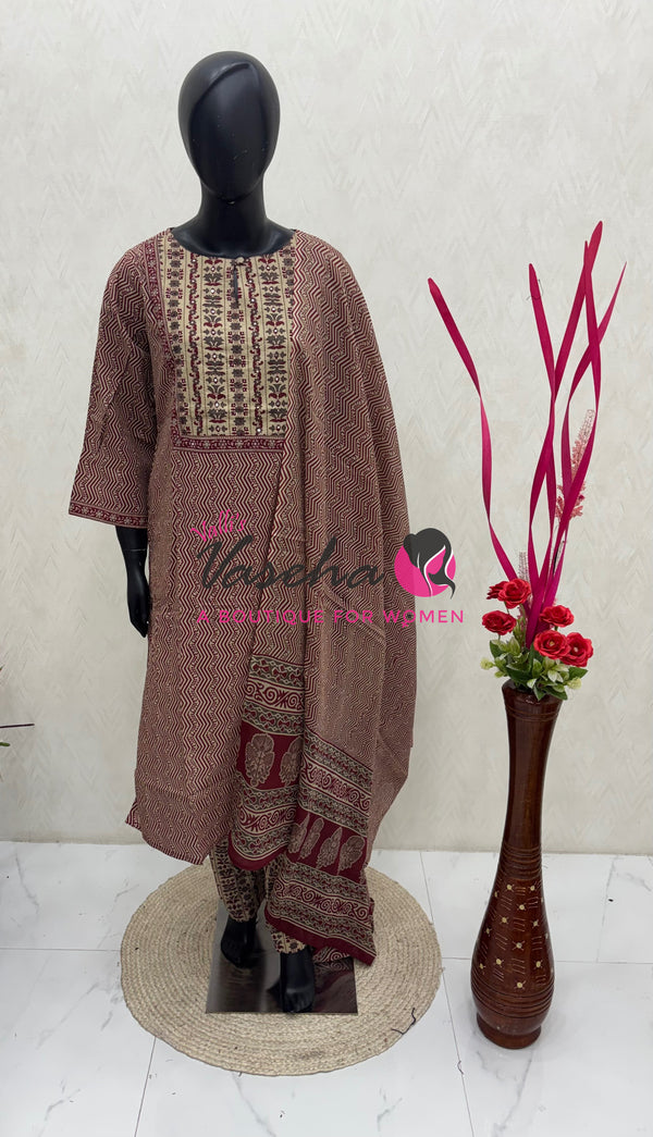 Ready Made | Straight Cut |Salwar, Kameez & Duppatta(3pc)|Cotton |VVRMS020