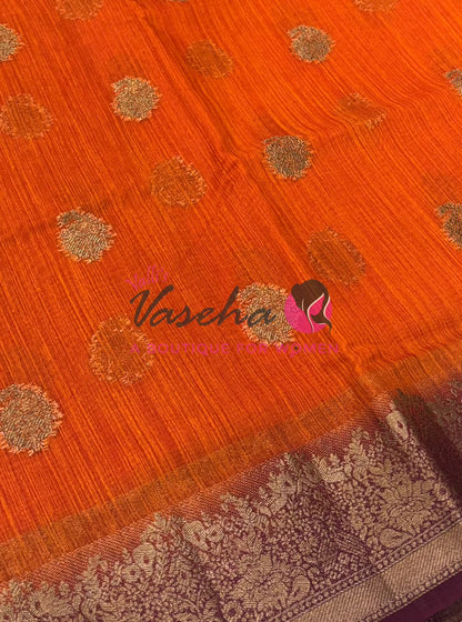 Bamboo Silk Saree- Orange with Brown Shade - VVBSS014