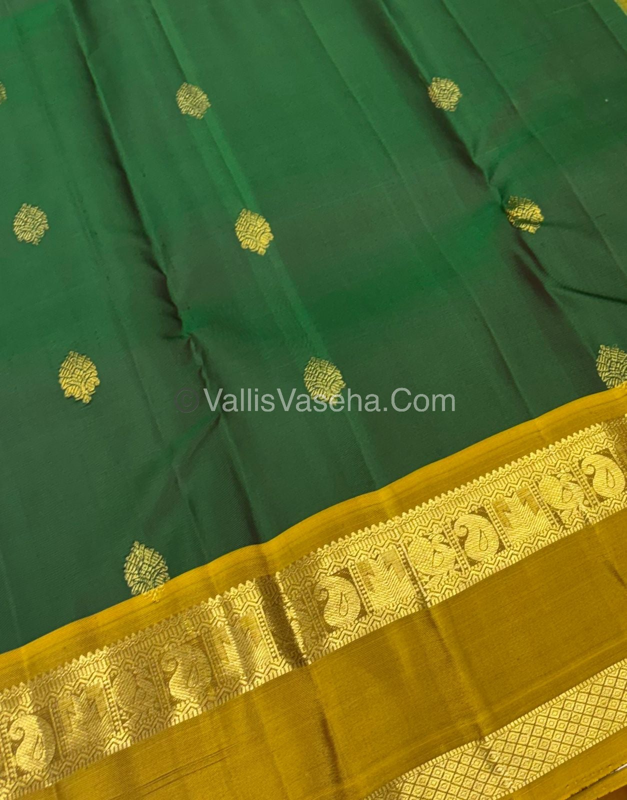Pure Kanchipuram Silk Saree - Green & Mustard Yellow Shade  - VVPS022