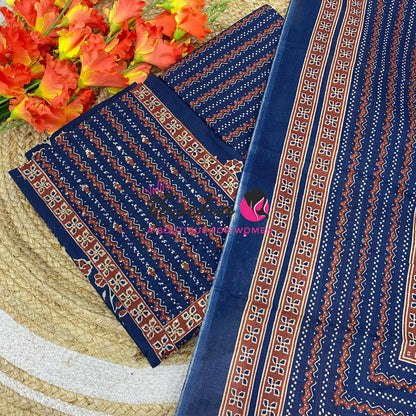 Unstitched Material | Fancy Cotton Material | Blue Shade | VVUSM087