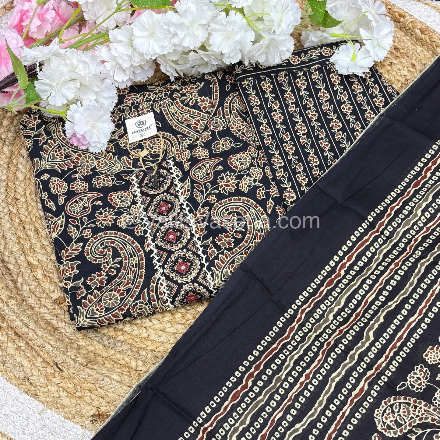 Readymade 3pc Set - Ajrakh Print - VVRMS002